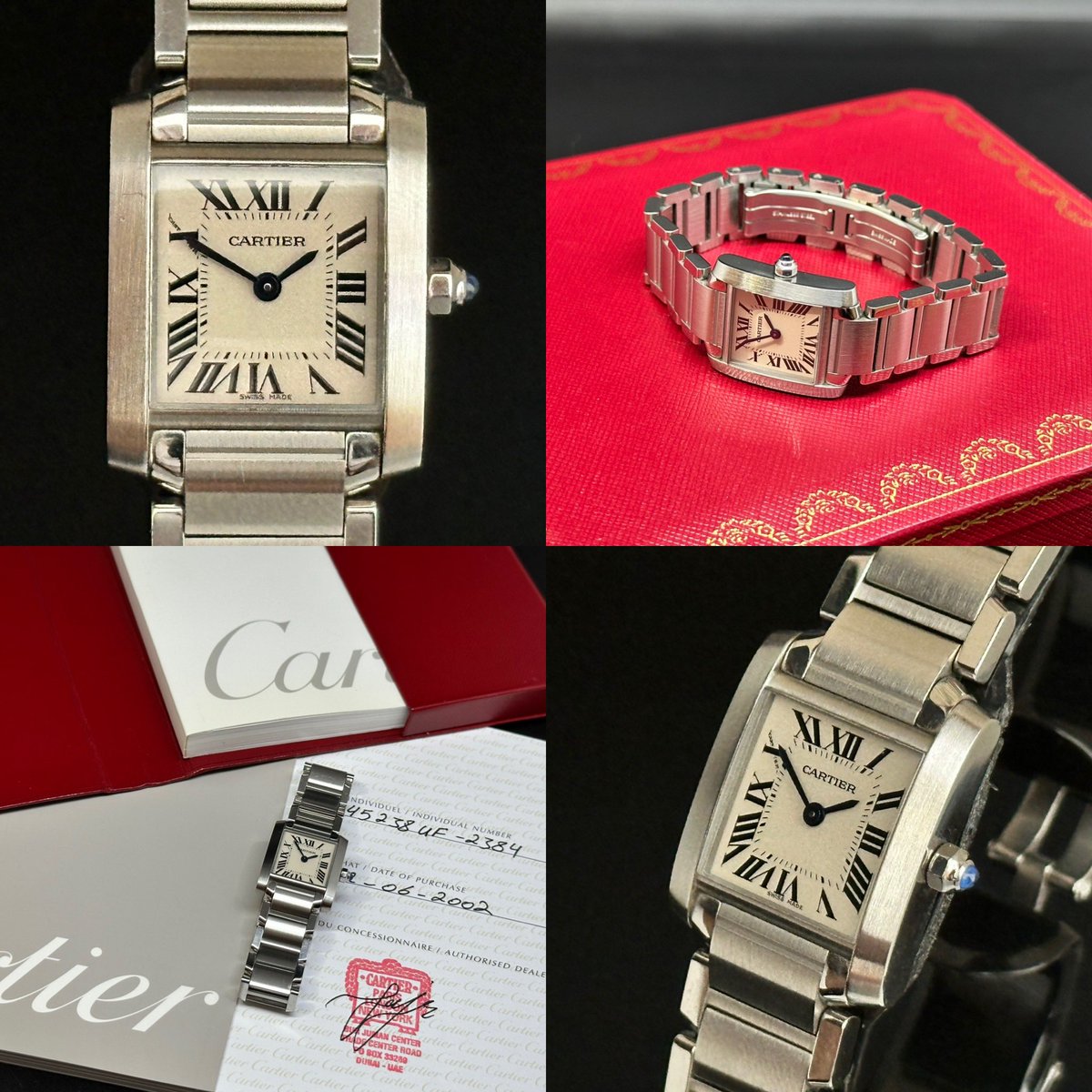 TheWatchSpy's tweet photo. This one-owner, 2017 Ladies Cartier Tank Francaise 3217 W51008Q3 with Cartier boxes, booklets, stamped Cartier AD Certificate plus original purchase receipt is in very good condition and has passed our in-house due diligence and inspection criteria. Price £3250 https://t.co/g9BZqUmrxC