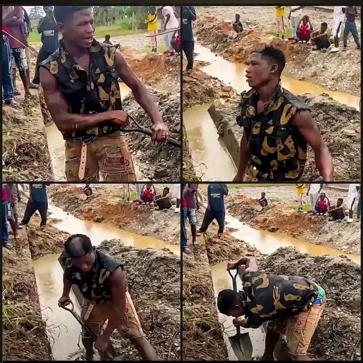 DanielofTruth's tweet photo. They caught him STEALING
Instead of beating him, the community did something that has left everyone talking! 😳

This suspected thief was apprehended by residents this morning. Everyone expected jungle justice, but the elders and youths said NO to mob action.

Their punishment? He must clear ALL the blocked gutters in the community for several days under supervision! From morning till evening, shovel in hand, clearing dirt while everyone watches.

No blood, no death, but shame and hard labour he will NEVER forget in his life.

This is the kind of sense we need in Nigeria. Stop jungle justice. This is real community correction.