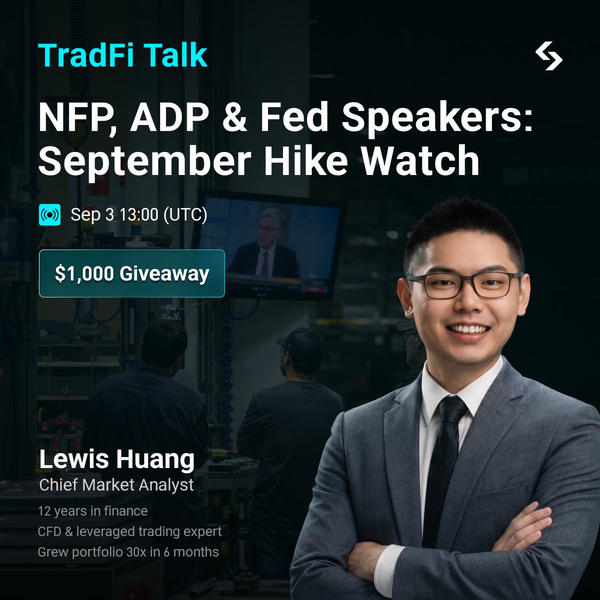 Bitget_TradFi's tweet photo. NFP, ADP, and Fed speakers could reshape September rate-hike expectations.

Join Lewis as he breaks down jobs data, Fed signals, and what they could mean for DXY, gold, FX, and equities.

Tune in for a chance to share the $1,000 giveaway! Details below. https://t.co/q3efoGP5CC