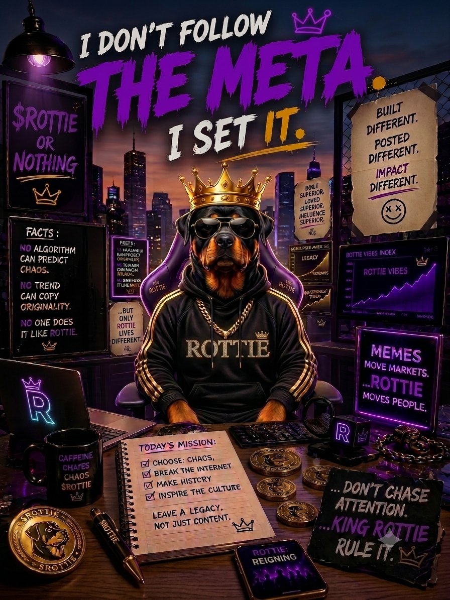 Web3Aurora84473's tweet photo. No trend to follow, no crown to fake it.
They chase the hype, we create the noise—
$ROTTIE pulled up, now watch who makes the choice. 🐕‍🦺💜
Built different. Posted different.
ROTTIE doesn’t follow the wave—
ROTTIE IS THE WAVE. 🌊👑”
https://t.co/97iyMe8I5L
#ROTTIE https://t.co/XPU4r9OekC