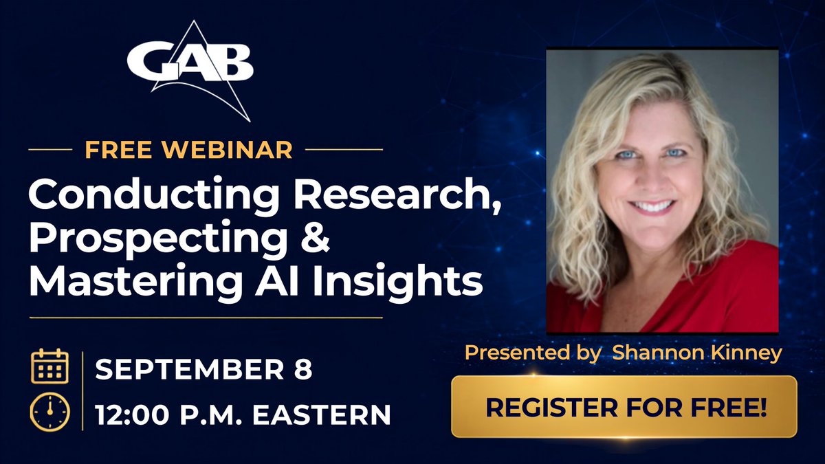 GABroadcasters's tweet photo. Ready to strengthen your research and prospecting skills while learning how to make AI work for you? Join the GAB and LBS for a FREE webinar! 🆓

📅 September 8 at 12:00 p.m. 
🔗 Register here: https://t.co/ck90fB5kV9 Or contact the GAB office for help getting registered! https://t.co/mHoLPmnKA0