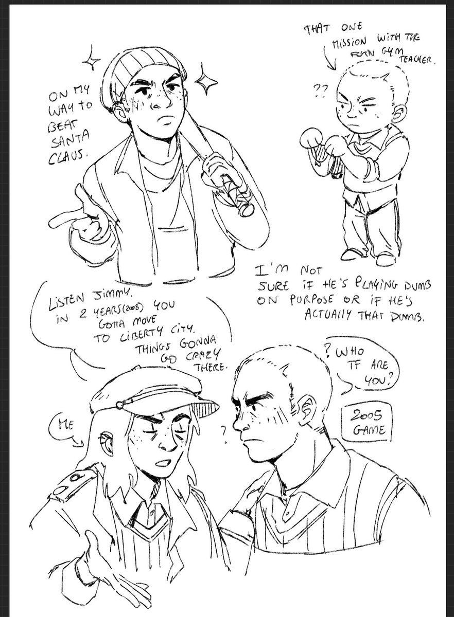 SimilarityCity's tweet photo. I did finish Bully earlier this year, what a cool game (Jimmy my son you are perfect the way you are) also I drew some other R* characters in the Bullyverse 
So yea have some older sketches again
#Bullygame #gta #gtaV #gtaIV #bully https://t.co/dVYR7eC65N
