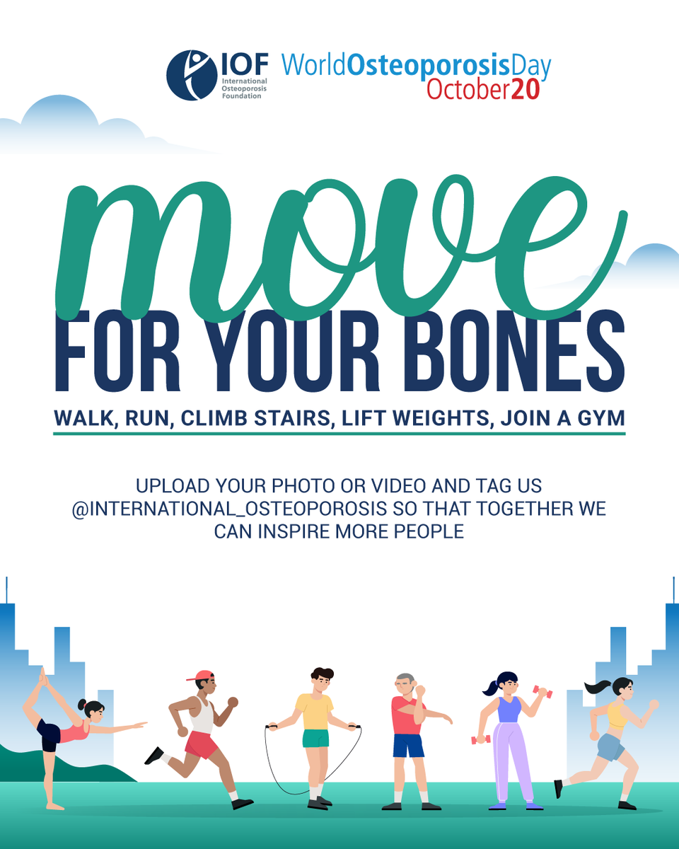 iofbonehealth's tweet photo. 🦴 Keep your bones and muscles moving!

This World Osteoporosis Day, upload a photo/video of yourself getting active and tag IOF with #MoveForYourBones and #WorldOsteoporosisDay.

Together, we can help build, protect and strengthen bones for life.

#WOD2026 #BuildProtectStrengthenYourBones