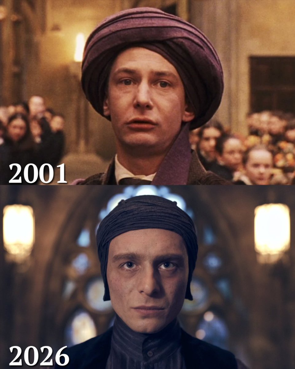 EvanAboutCinema's tweet photo. The new look of Professor Quirrell is kinda... weird. https://t.co/jBhG1OyLWn
