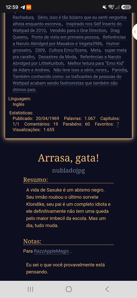 raabe205's tweet photo. Quando o fadom de naruto falou que  o ship naruto×sasuke era antigo eu não esperava que fosse pra tanto. Estão desde de 1969 escrevendo fic,fica difícil competir. https://t.co/7YYiJ574IE