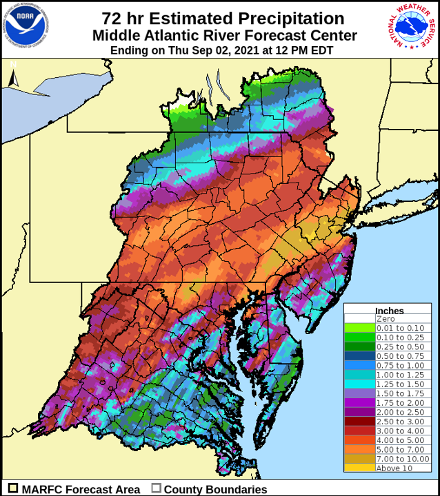 NWSMARFC's tweet photo. 5 years ago this week, #HurricaneIda brought record-setting downpours and catastrophic flash &amp; river flooding to the Mid-Atlantic &amp; Northeast.

As we remember the storm, we also remember the dozens of lives lost and the countless others whose lives were changed forever. https://t.co/6zVY1tTeIW