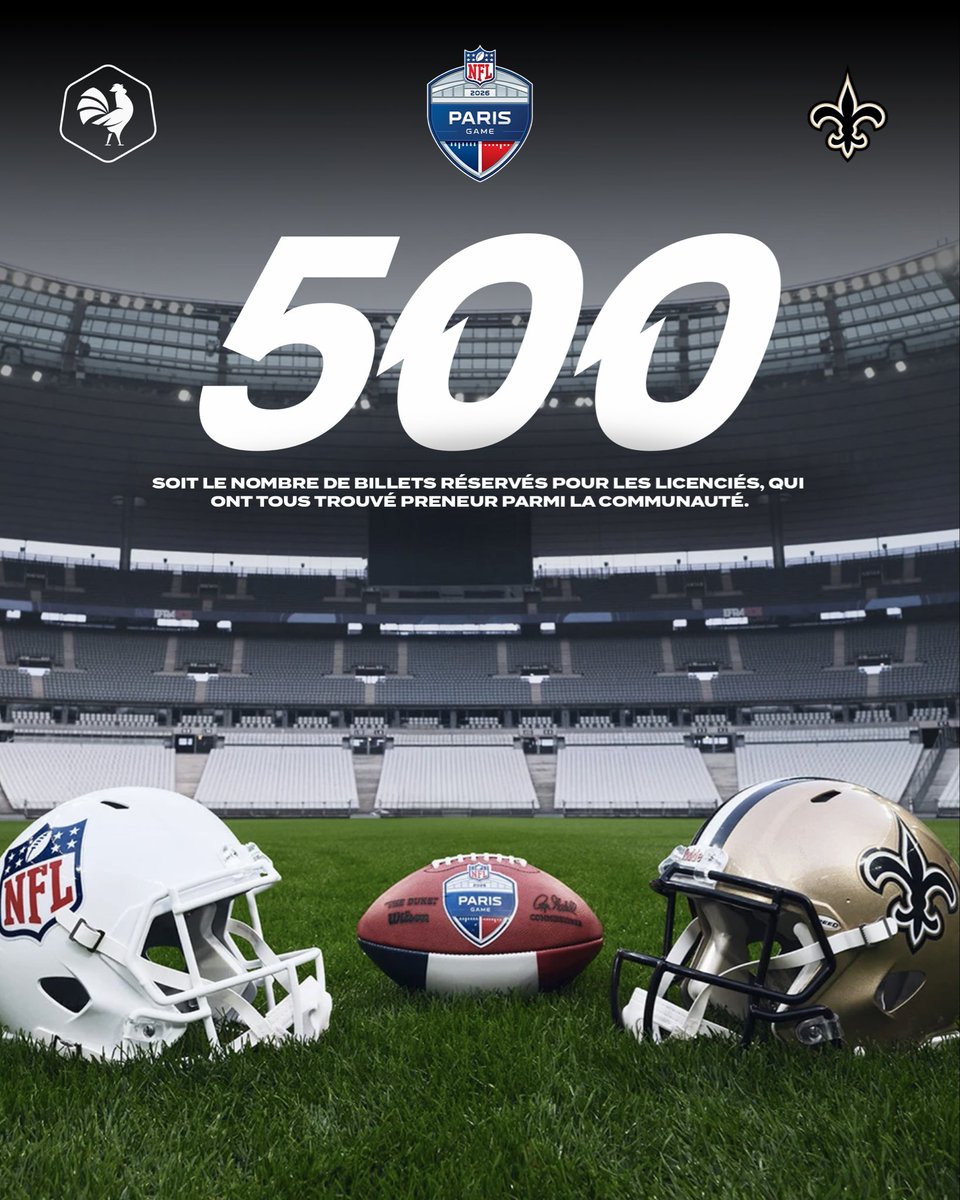 FFFA_officiel's tweet photo. 🏈 500 PLACES POUR LES LICENCIÉS FFFA AU NFL PARIS GAME

À l’occasion du premier NFL Paris Game au Stade de France en octobre 2026, 500 places ont été réservées aux licenciés FFFA.

Une belle opportunité pour toute la communauté de vivre cet événement historique ! https://t.co/laFNj7w5dj