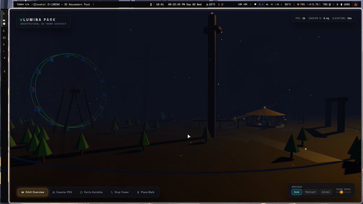 snehit70's tweet photo. Gemini 3.8 flash is live 

it seems to be benchmaxxed still its not as bad as i had hoped it was able to create this amusement park game within a minute in one shot 

its not phenomenal but better than i expected 
- i will test it more and see about how much aligned it is https://t.co/l9A4BSrASa