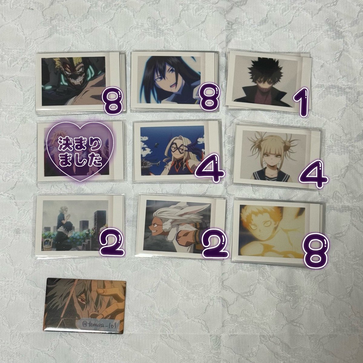 tomura_lol's tweet photo. 僕のヒーローアカデミア ヒロアカ ぱしゃこれ FINALSEASON 交換

【譲】画像1~3  （記載数）

【求】画像4 死柄木   激求 ＞ 求

♱ 激求を含むお取引優先
♱ 郵送 or 札幌手渡しのお取引希望

検索からもお気軽にお声がけください︎︎︎︎⟡ https://t.co/LrXhRB8sJj