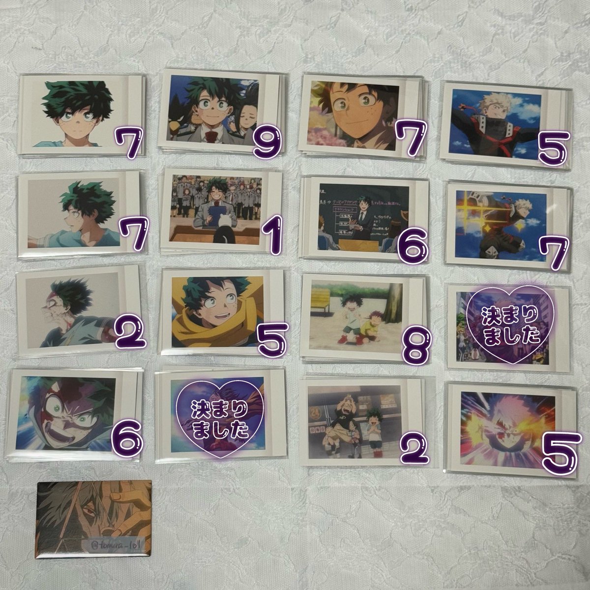 tomura_lol's tweet photo. 僕のヒーローアカデミア ヒロアカ ぱしゃこれ FINALSEASON 交換

【譲】画像1~3  （記載数）

【求】画像4 死柄木   激求 ＞ 求

♱ 激求を含むお取引優先
♱ 郵送 or 札幌手渡しのお取引希望

検索からもお気軽にお声がけください︎︎︎︎⟡ https://t.co/LrXhRB8sJj