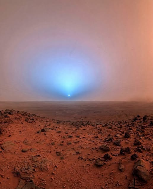 astrooalert's tweet photo. There have been thousands of generations of humans, and you are alive to witness the first photo of a Sunset on another World.  

This is a real photo of the sunset on Mars. https://t.co/efdoX22aFG