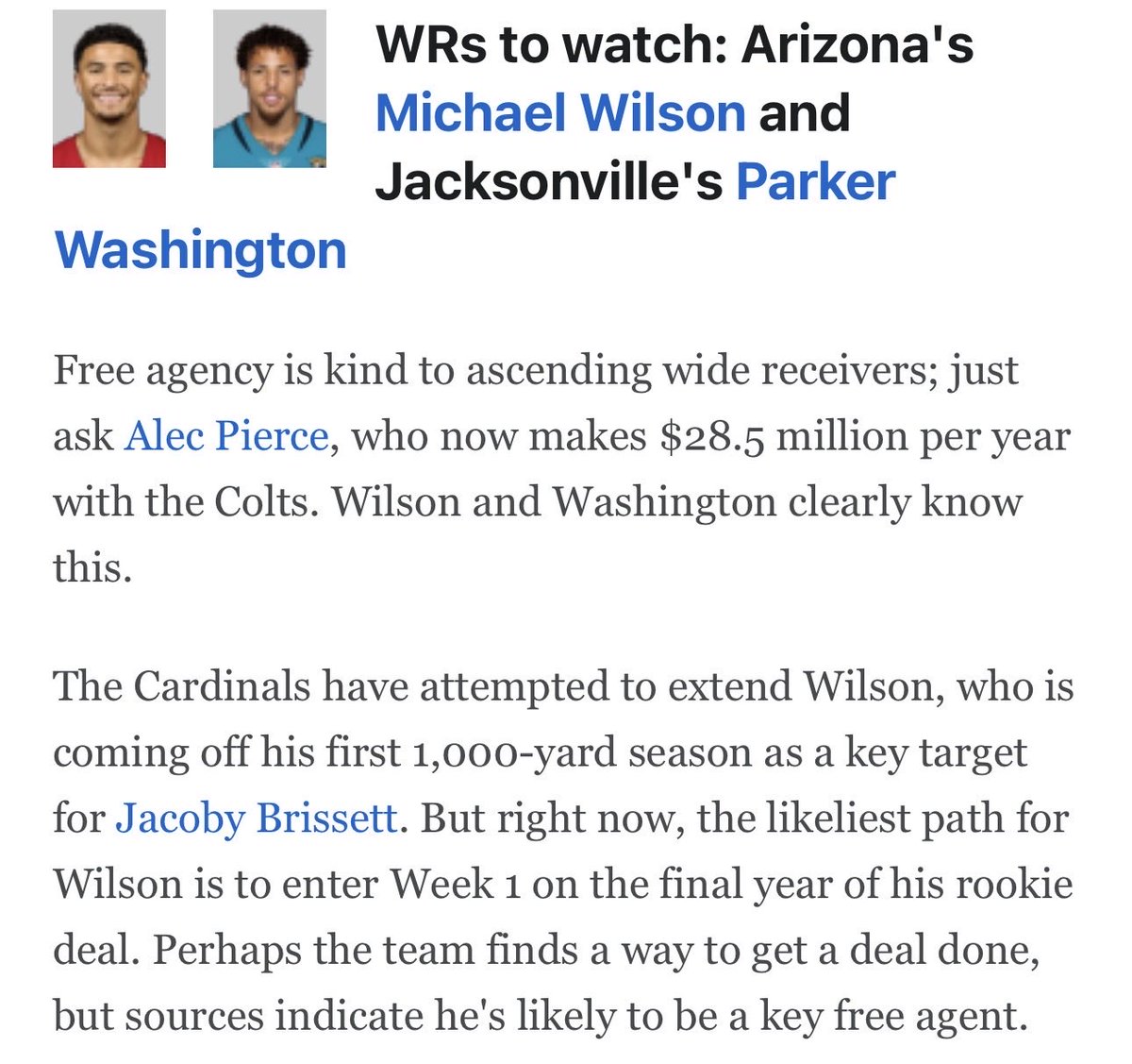 Tdrake4sports's tweet photo. “The Cardinals have attempted to extend (Michael) Wilson.” https://t.co/TblKNKyYvN
