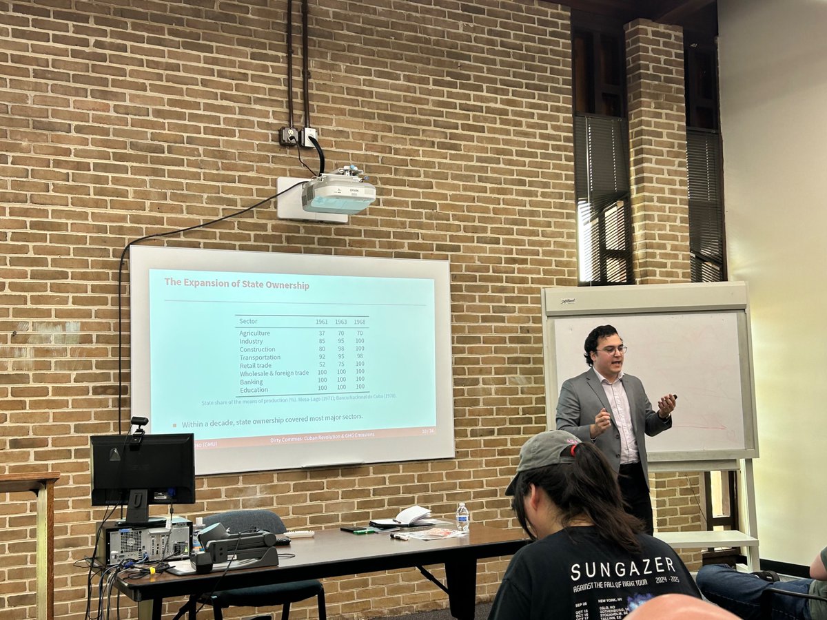 samrudha_surana's tweet photo. My good friend and excellent colleague @cl7martinez presenting his work with @VincentGeloso at the first Public Choice seminar of the semester! https://t.co/BcI1Xfd8oy