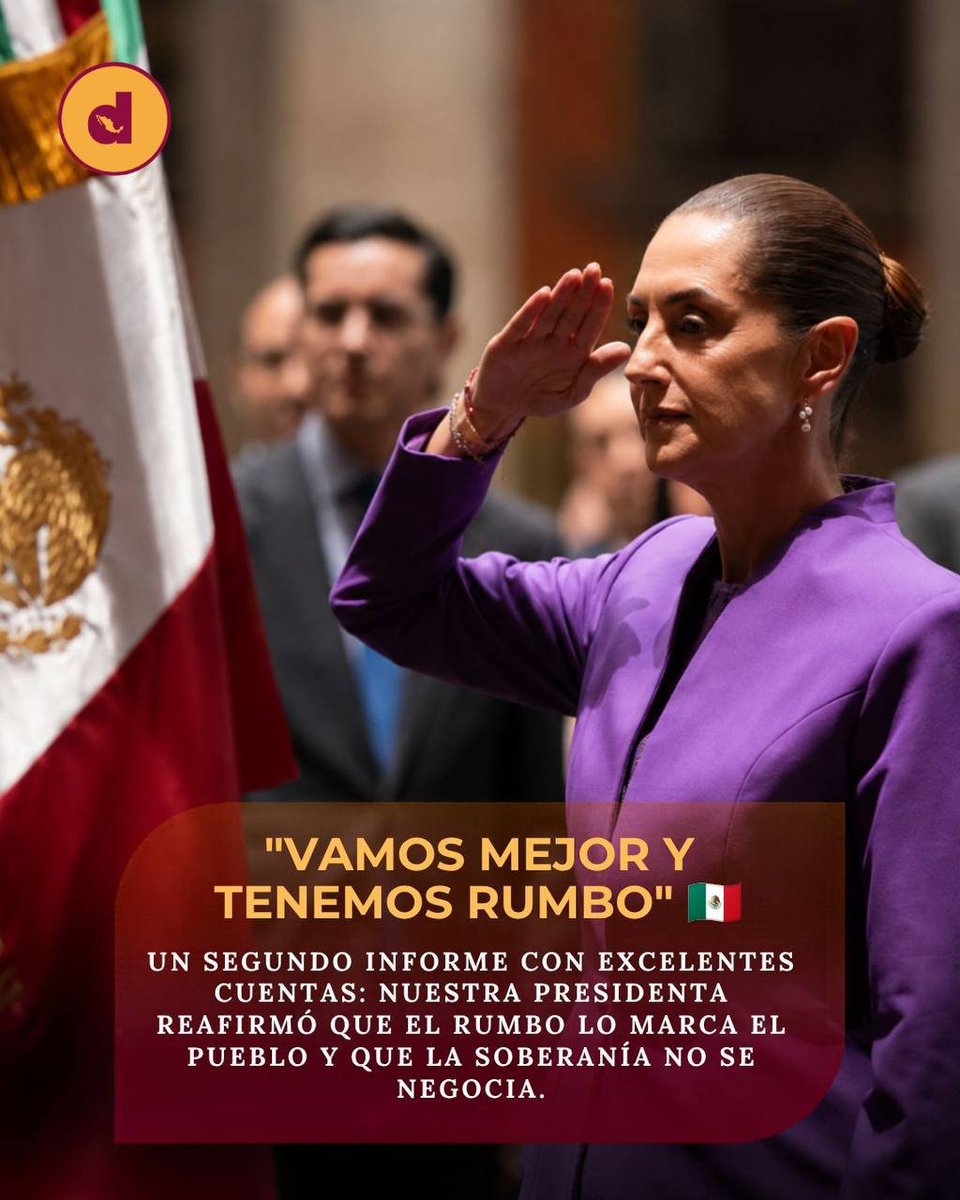 Diariorepmx's tweet photo. 🇲🇽 Excelente Segundo Informe de nuestra presidenta Sheinbaum: "Vamos mejor y tenemos rumbo, porque ese rumbo lo marca el pueblo". Y firme: la soberanía "no se negocia, no se entrega y no se comparte". #SegundoInforme #Sheinbaum #México https://t.co/lPsLiYb0Sq