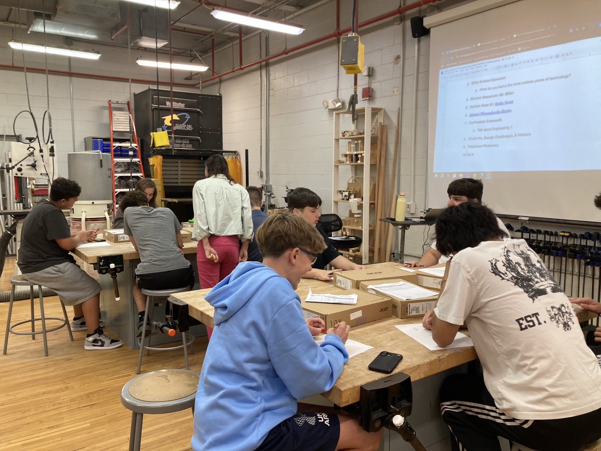 HazletSciSup's tweet photo. New students in the RHS Pre-Engineering Academy are completing a Telephone Pictionary icebreaker activity during our orientation today!  A special thank you to Mrs. Pede for facilitating this event! #hazletproud https://t.co/x5wgO6zKJt