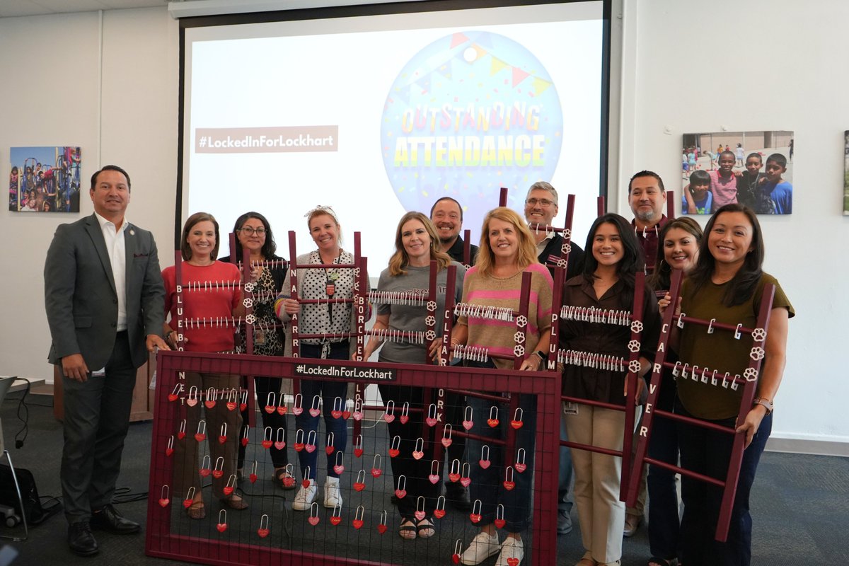 LockhartISD's tweet photo. Our schools are LOCKED IN for Attendance Awareness Month! ๐๐ฆโค๏ธToday, we celebrated campus attendance wins! Each win, like reaching 96%+ attendance, earns another lock for the campus ladder. ๐ Letโs keep climbing, Lions! ๐ฆ#LockedInForLockhart #AttendanceMatters https://t.co/ahKv4bCgoZ