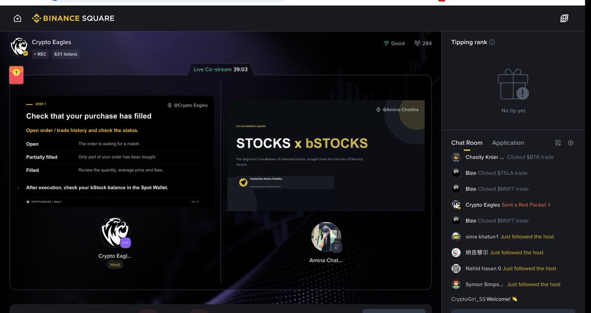 CryptoProject6's tweet photo. Had a great co-stream session today with Amina Chattha on Binance Square, discussing STOCKS x bSTOCKS & How can we bought bStocks on @binance 

It was a really engaging session with valuable insights and an amazing community response. Thank you, @Aamina_Chattha  , for the great discussion, and to everyone who joined us live.

Tried Co-Stream for the first time, and it was too seemless. Enjoyed it... 

Thank you @vianebinance & @FullTiltFrancis and whole Square team.

More sessions like this are coming soon. Stay tuned! 

#BinanceSquare #bSTOCKS