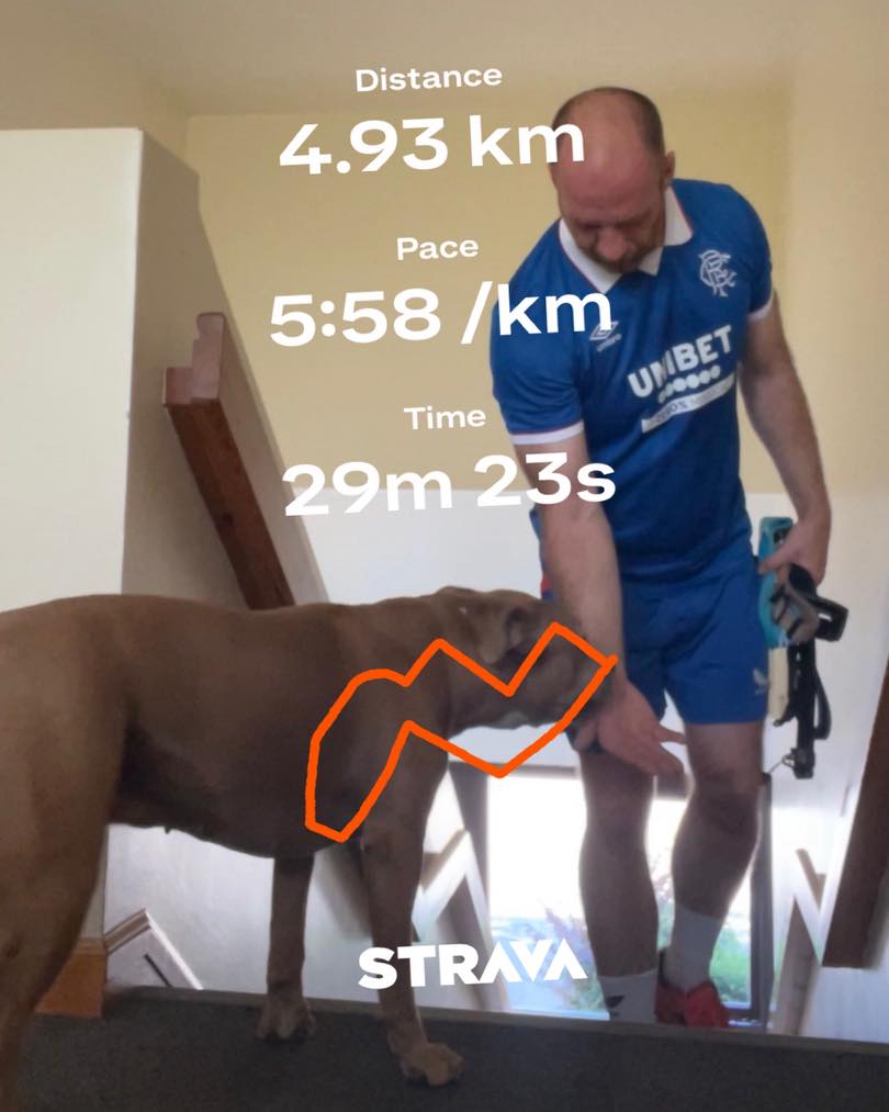 DeandreFenbky2's tweet photo. My run identifies as a 5K! I lacked motivation today, but seeing this_granda_runs start his run got me out the door. Tough one—poor hydration and refuelling. Running is hard, but being able to move on two legs is a blessing. Happy Saturday! https://t.co/1xDmbSOgrE
