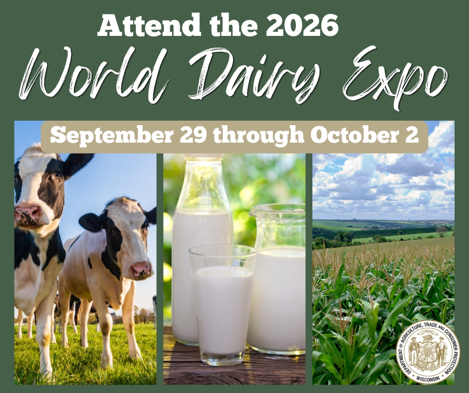 widatcp's tweet photo. We’re proud to be America’s Dairyland here in Wisconsin. Make your plan to attend the World Dairy Expo today so you can learn more about and celebrate Wisconsin’s dairy industry. 🐄🥛🧀

#WorldDairyExpo #DATCP https://t.co/pUTEOrcLXL