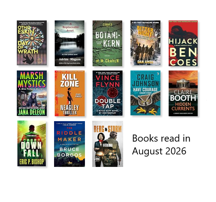 Abibliofob's tweet photo. #WrapUpByAbibliofob
August brought some great reading.
@BokChrisBerg
@LeffeGrimwalker
@BruceBorgos
@EPBAuthor
@clairebooth10
@ucrosspop25
@bentleydonb
@AuthorDanAmes X 2
@JanaDeLeon
@authorbencoes
@MWCravenUK
#AdrianMagson
@OthoEskin
#AugustWrapUp https://t.co/NMLqT9NF4X