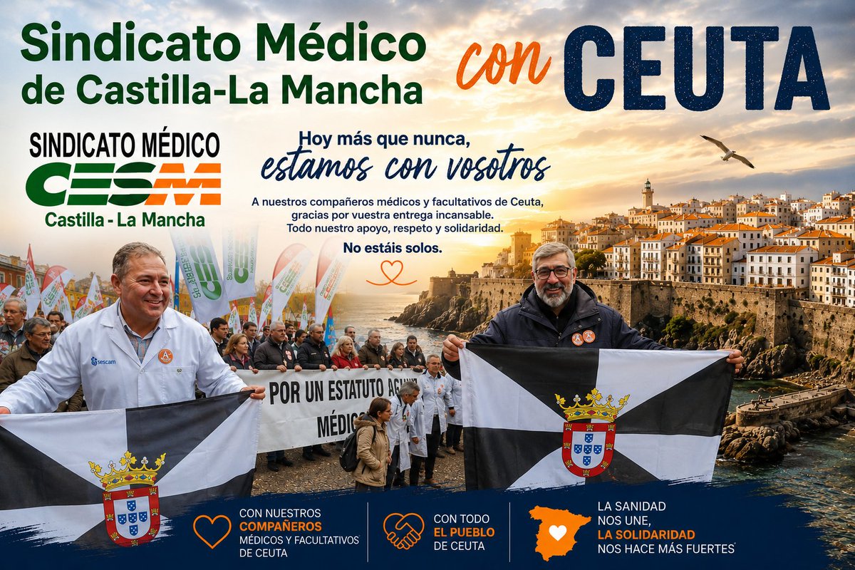 cesmclm's tweet photo. 🔆Hoy #2Septiembre más que nunca, estamos con vosotros:
🔸Con nuestros compañeros #médicos y #facultativos de #Ceuta
🔶Con todo el pueblo de #Ceuta
🧡No estáis solos
#TodosConCeuta #CLM @cesm_sindicatos @MedicoCeuta @GobiernodeCeuta
👉Más información
https://t.co/uuqDNRBRTC https://t.co/UVane03aYi