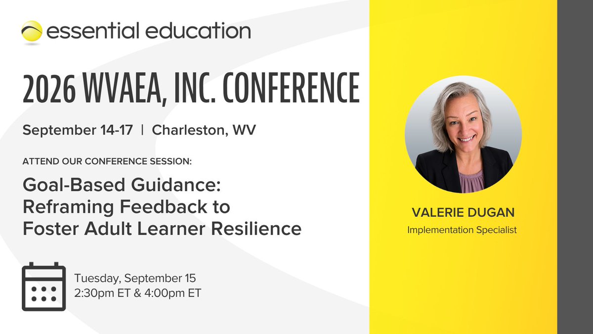 EssentialEd's tweet photo. Planning to attend the WVAEA Conference? Join us for our session and stop by our booth for strategies that help your students thrive. We can’t wait to connect!

#adulted #adulteducation https://t.co/B1PXnbzumL