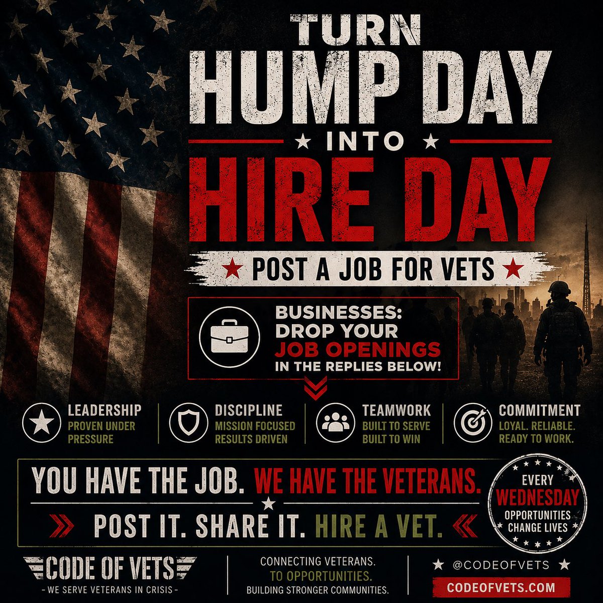 codeofvets's tweet photo. Businesses drop your job openings in the replies below. Let’s hire some veterans🇺🇸❤️🤍💙 https://t.co/pDKQAxamST