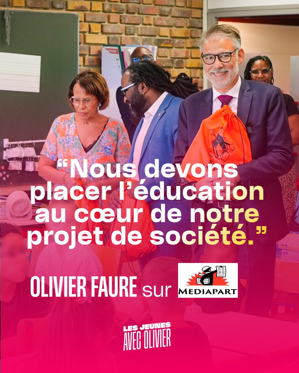 JeunesavecOF's tweet photo. « Nous devons placer l’éducation au cœur de notre projet de société. »

@faureolivier dans Mediapart.

#AvecFaure2027 https://t.co/204CIcJPbe