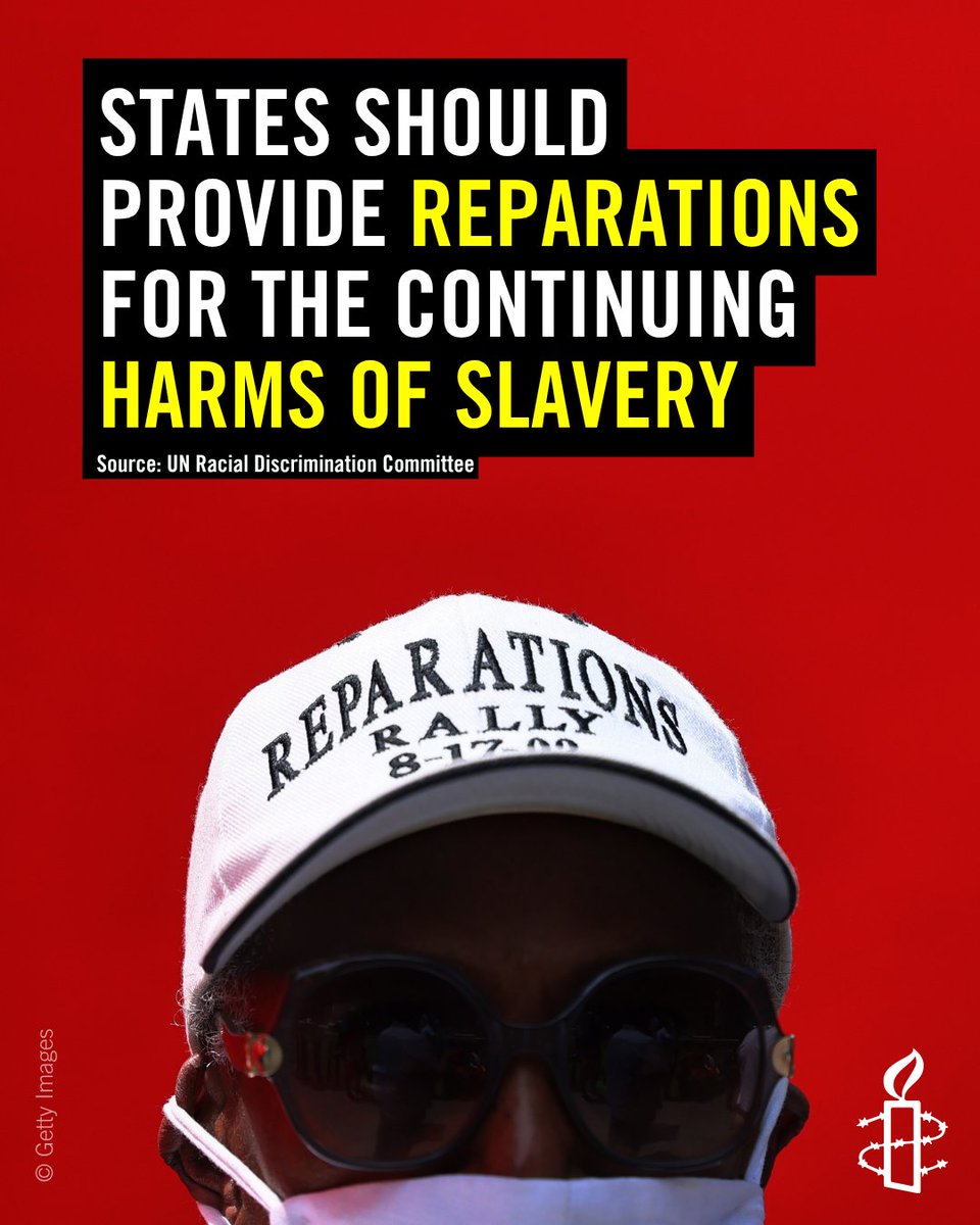 AmnestyNow's tweet photo. We welcome the UN committee’s affirmation that States have a duty to provide reparatory justice for the continuing harms of transatlantic chattel slavery. 

States responsible for these injustices must repair the past and its enduring legacy as soon as possible. https://t.co/sV2ntAr6Nj
