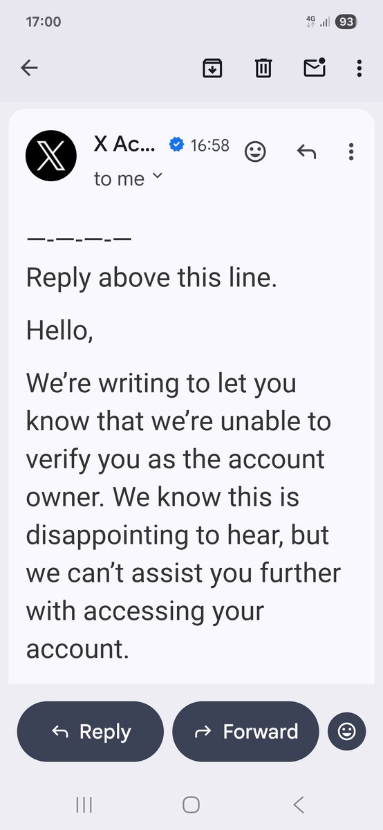 CultSuperstar's tweet photo. Welcome to the world of cyber-fascism. 
What is it with these dumb fuckers at 'X'??
This shitty dismissive communication is undoubtedly a generic AI response.
I actually received this shit after sending my current email and original account details.
Total witchcraft rabbit-hole. https://t.co/JbUykMILfs
