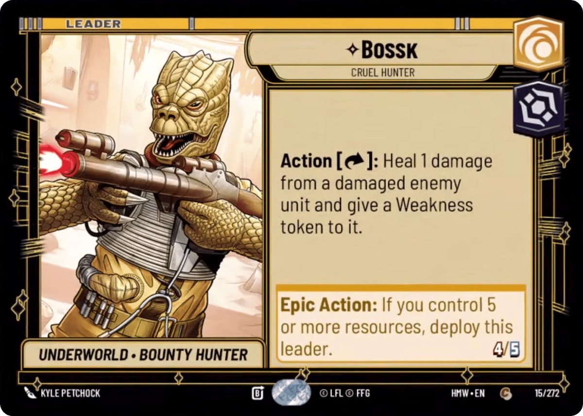 kyleP_Art's tweet photo. New Star Wars Unlimited leader art reveal! 😃 This was my first time drawing Bossk, such a fun piece that I got the privilege to work on for the upcoming @UnlimitedFFG Homeworlds set! Coming October 9th! #starwars #starwarsunlimited #bossk #kylepetchockart #cardart #art https://t.co/qvpBG2m2cx