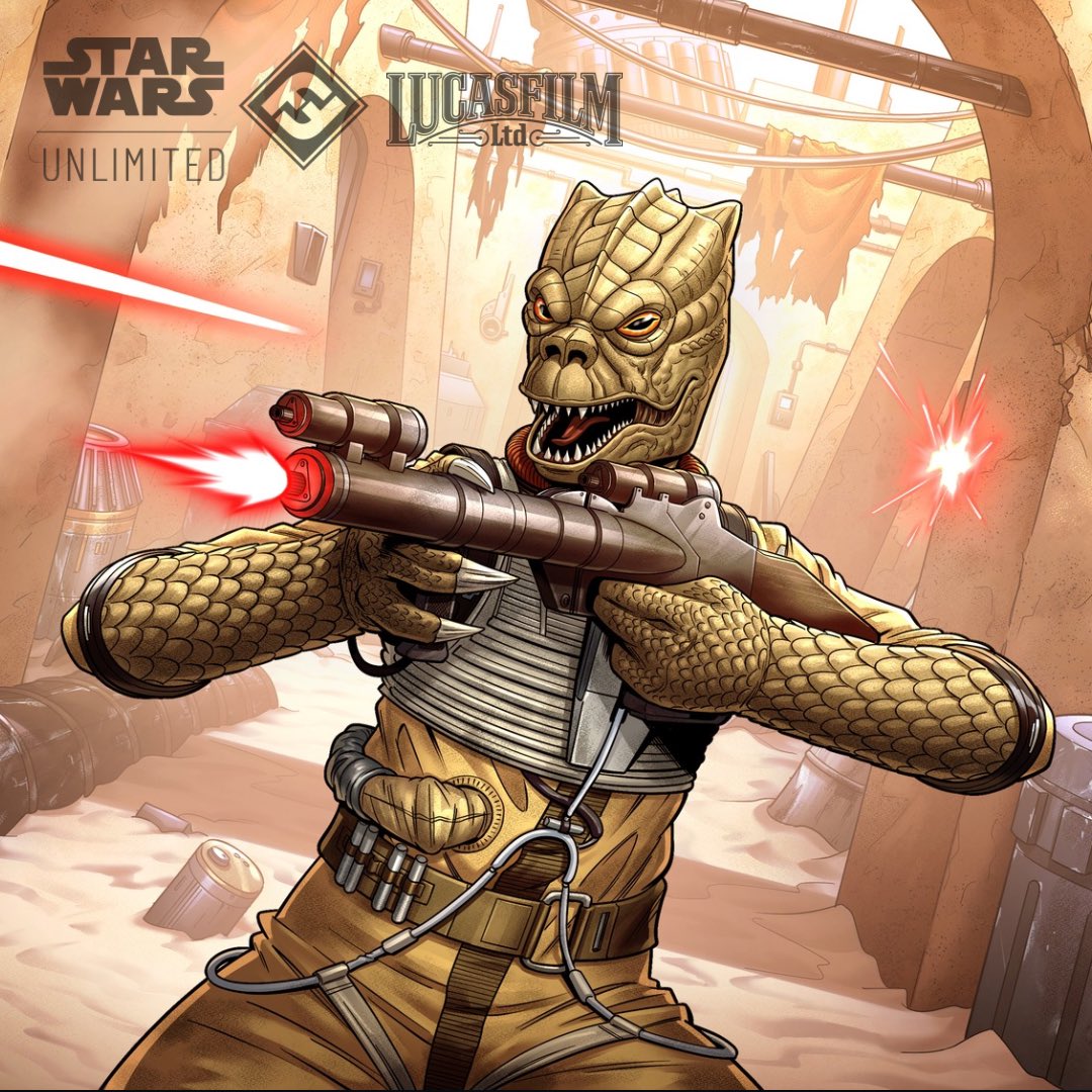 kyleP_Art's tweet photo. New Star Wars Unlimited leader art reveal! 😃 This was my first time drawing Bossk, such a fun piece that I got the privilege to work on for the upcoming @UnlimitedFFG Homeworlds set! Coming October 9th! #starwars #starwarsunlimited #bossk #kylepetchockart #cardart #art https://t.co/qvpBG2m2cx