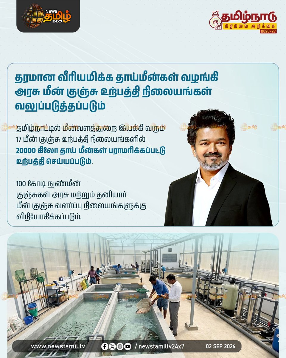 NewsTamilTV24x7's tweet photo. News Update | மீன்வளம் மற்றும் மீனவர் நலத்துறை - மானியக் கோரிக்கை

TN Assembly | Schemes | CM Vijay | 02 Sep 2026

#CMJosephVijay | #TVKGovt | #Schemes https://t.co/R5ViPWLxIG