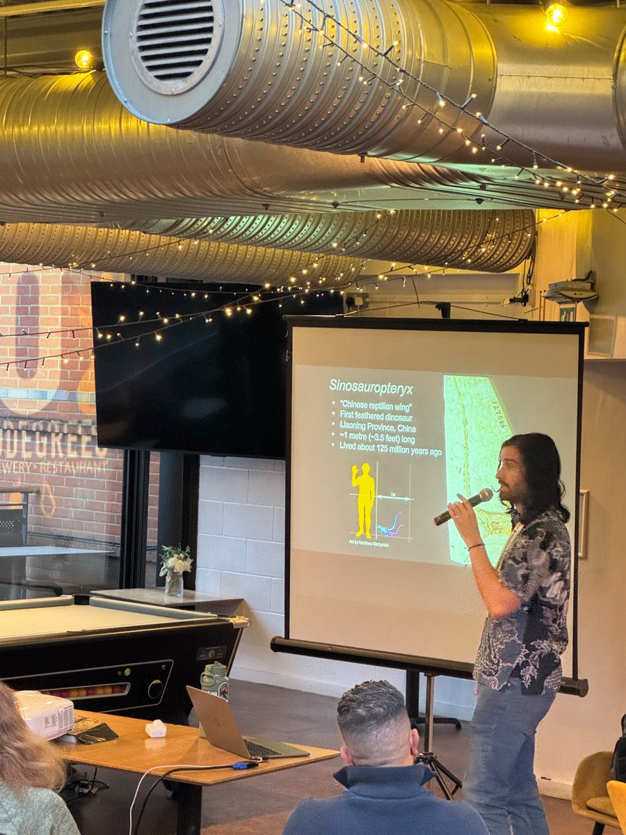 Science_Reading's tweet photo. Great turnout 4 the Sept #cafescientifique Hope everyone enjoyed the fab talk from Dr Jacob Gardner - ‘How Dinosaurs Took Over the Planet..&amp; Never Really Left’ A massive thank u 2 the fantastic team @ZerodegreesBeer  (Reading) for the warm welcome, amazing 🍕 &amp; looking after us. https://t.co/Hh5sVnor6w