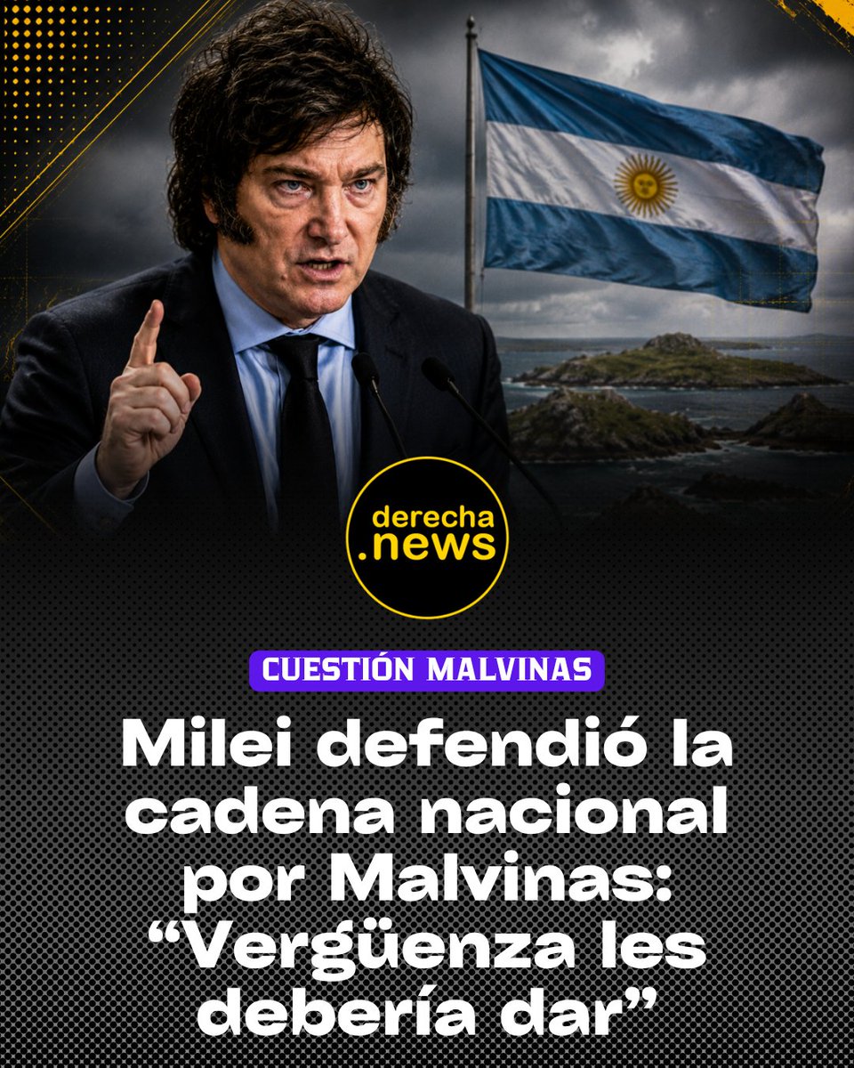 DerechaNews's tweet photo. 🇦🇷 El Gobierno prepara un mensaje presidencial sobre Malvinas en medio de nuevas repercusiones internacionales

🗣️ “¿Qué causa más importante y estratégica para los intereses vitales de la Nación puede haber más importante que la causa Malvinas?”, planteó.

El Presidente hablará este jueves a las 21, en medio de las repercusiones por las recientes declaraciones de Donald Trump.