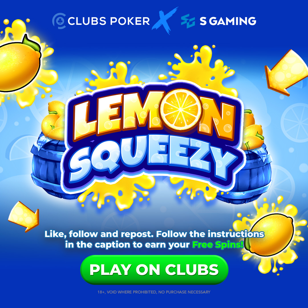 playonclubs's tweet photo. 🍋Grab an easy 10 FREE SPINS!🍋⠀ 

Try your luck on Lemon Squeezy: 
⠀
Follow @ClubsPoker on X
Like and repost this post!
Submit your username at the link in our bio!

Closes Saturday September 12th @ 8pm ET. No purchase necessary. 10 Free Spins credited within 24 hours of verification. Make sure your display name and public usernames are accurate on the claim form.