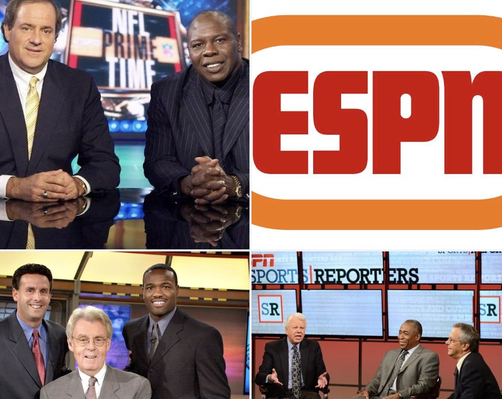 LanceMcAlister's tweet photo. Next: What comes to mind when you think about the ESPN you grew up with?

I've been thinking about this since last month's passing of ESPN founder Bill Rasmussen. His out-of-the-box idea of a 24-hour cable sports network forever changed the landscape of sports media.

Yesterday’s lunch discussion was about the shows, moments and personalities of ESPN's heyday. I’m not interested in what's changed with ESPN, or why.

Thoughts..........

Anchors like Dan Patrick, Keith Olbermann, Charlie Steiner, Kenny Mayne, Robin Roberts, Rich Eisen, Stuart Scott: “Cool as the other side of the pillow”

NFL Primetime with Chris Berman and Tom Jackson

SportsCentury: 18 month series. Top 50 Athletes of the Century.

The Sports Reporters: Dick Schaap, Mike Lupica, Mitch Albom, Bob Ryan, Ralph Wiley.

Vintage Dick Vitale

Up Close hosted by Roy Firestone, then Chris Myers

NFL Matchup w/ Merril Hoge and Ron Jaworski

Flex Appeal w/ Kiana Tom

ESPN promos w/ athletes and anchors

Sunday Night Baseball: Jon Miller and Joe Morgan

Stump The Schwab

Baseball Tonight w/ Karl Ravech, Peter Gammons and Harold Reynolds…later Ray Knight, Jeff Brantley….

NFL Insiders: Jon Clayton, Chris Mortenson

Rome is Burning: Jim Everett/Chris Everett Incident

Friday Night Fights: Teddy Atlas, Max Kellerman, Joe Tessitore

Bob Ley’s professionalism

Outside the Lines: Investigative show debuts 1990

College Gameday: Lee Corso

College basketball studio with Digger Phelps

ESPN CFB with Lou Holtz and Mark May

George Grande and Lee Hamilton 1st Sports Center Anchor

NHL Hockey Night: Barry Melrose, Steve Levy, John Buccigross

NFL Draft with Mel Kiner

1983: Televised 1st live pro football game on cable, USFL’s  Birmingham vs Michigan.

30 for 30 documentaries

Big Monday: Big East

ESPN2 launches 1993, younger skewing, co-host Keith Olbermann and Suzy Kolber

X Games debut 1995

Bottom Line2 debuts on ESPN2, 1996

ESPN News launches 1996

Classic Sports Network

ESPN The Magazine

SpeedWorld

Cold Pizza w/ Jay Crawford and Dana Jacobson

Pardon the Interruption

Around the Horn

Playmakers: fictional drama about fictional pro football team

Dream Job: 12 finalist compete for Sports Center anchor job

The Top 5 Reasons You Can’t Blame

American Gladiators