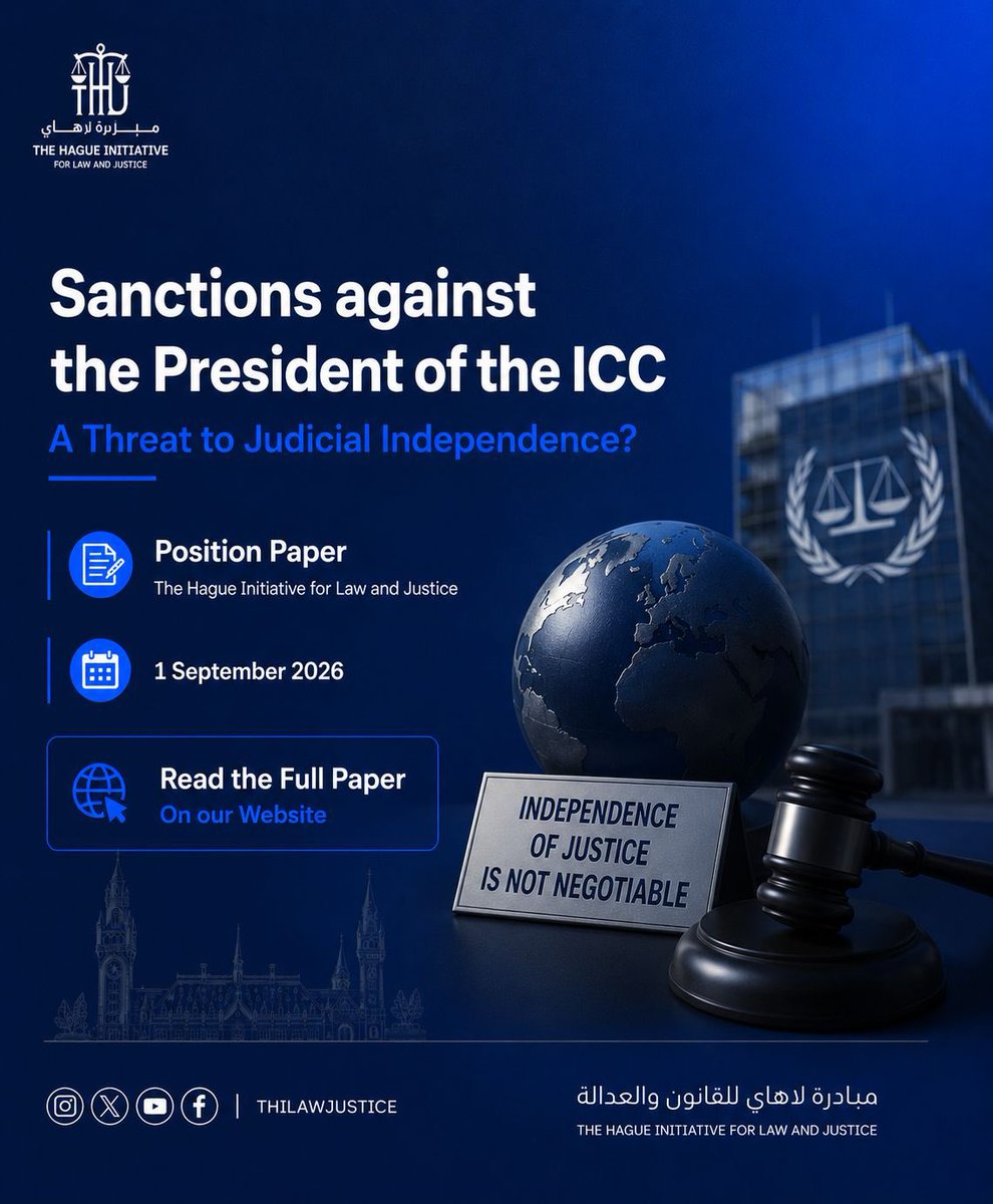 THILawJustice's tweet photo. Sanctions against the President of the International Criminal Court: A Threat to the Independence of International Justice?

📌 Read the full position paper on our website.

https://t.co/l5jYny9pBS

#مبادرة_لاهاي #المحكمة_الجنائية_الدولية #لاهاي #العدالة_الدولية #humanrights https://t.co/qlStkgZLiU