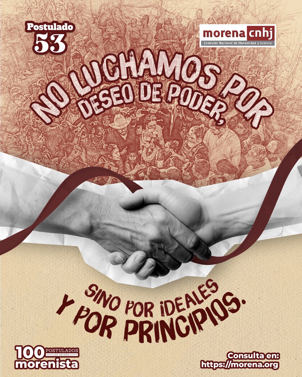 CNHJ_Morena's tweet photo. No nos mueve la ambición, nos mueve el compromiso con lo justo.

Luchar por constituir auténticas representaciones populares; -Artículo 3° inciso e). https://t.co/jwI2I5LRyr