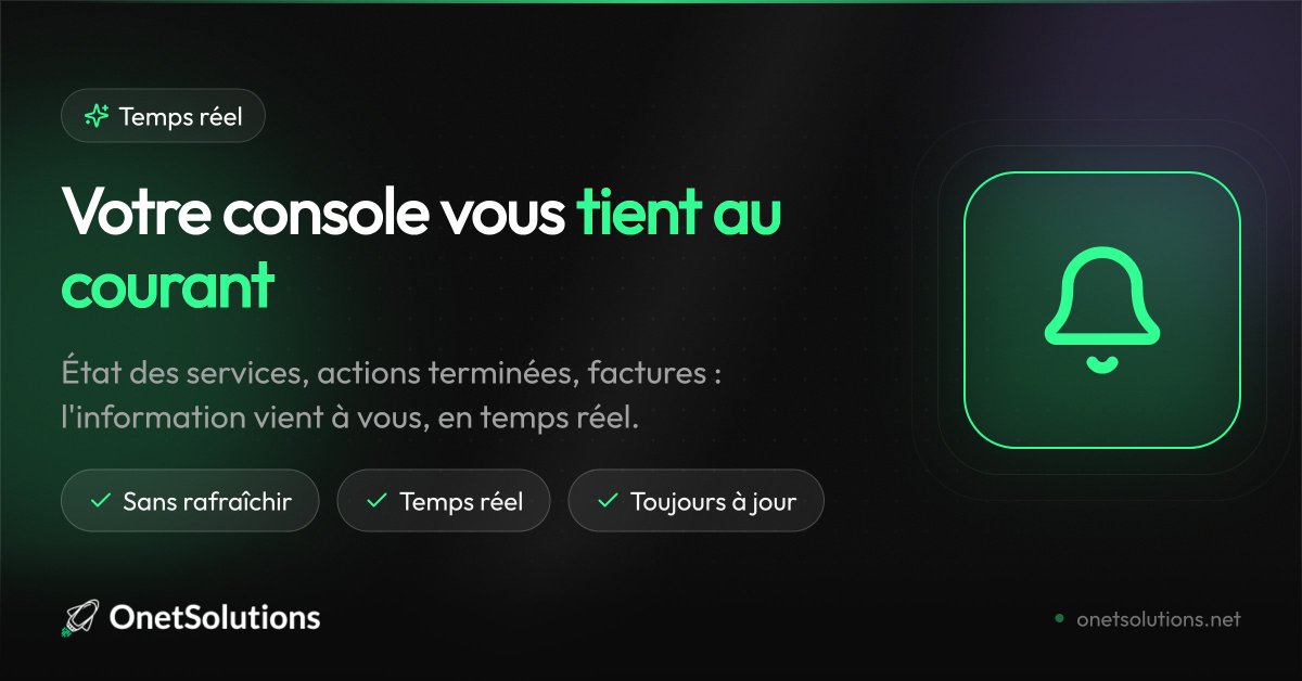 OnetSolutions's tweet photo. 🔔 Fini de rafraîchir la page !
État de vos services, actions terminées, factures : la console vous informe en TEMPS RÉEL.
Restez informé, pas scotché. ⚡

👉 https://t.co/OGs7E4NfKr https://t.co/v9vpdB736z