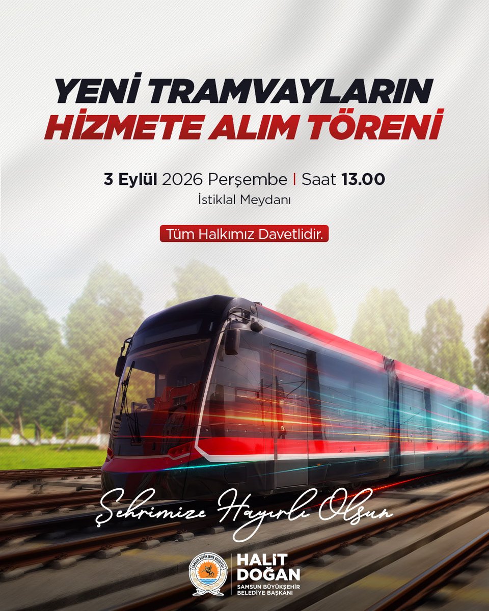 halitdoganbsk's tweet photo. 🚈Yeni tramvaylar ile daha hızlı Samsun…

Samsun’umuz için kırmızı-beyaz renklerde tasarlanan, %74 yerlilik oranına sahip; 402 yolcu kapasiteli, 42 metre uzunluğundaki 2 yeni tramvayımız yarın itibarıyla raylarda…

📍Yeni Tramvayların Hizmete Alım Töreni’ni İstiklal Meydanımızda Sayın Bakanım��z Abdulkadir Uraloğlu (@a_uraloglu)’nun teşrifleriyle gerçekleştireceğiz.
Tüm hemşehrilerimizi bekleriz.

⏰13.00
