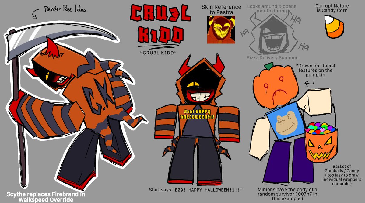 _missmediocre_'s tweet photo. probably a bit early for halloween, but i whipped up this silly lil coolkidd skin concept.

it resembles @\pastraspec but also isnt too on the nose and still looks and feels MOSTLY in character ( i think at least ) ^_^

#forsaken #skinconcept @rblxforsaken https://t.co/G0TaLUo0wK