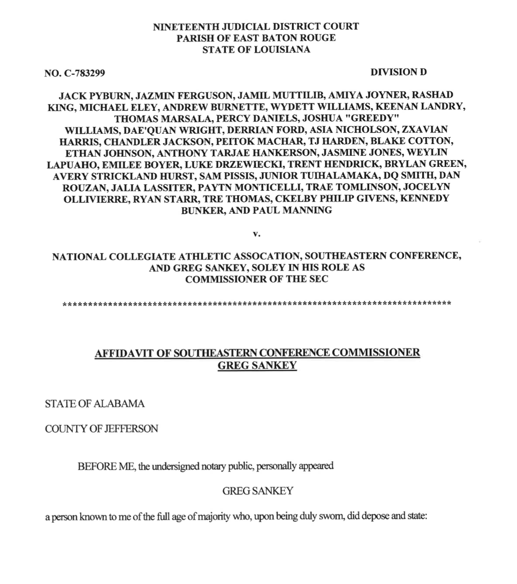 Ross Dellenger: The SEC filed a brief with a Louisiana court ahead of Thursday’s injunction hearing, including an affidavit from commiss