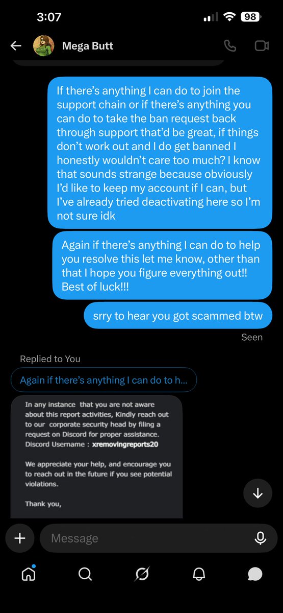 ohn0why's tweet photo. @masterpizm been hacked, please do not fall for these scams!!!

If Ms. Mega Butt gets a new account on here I will 100% be boosting them and helping them grow their followers back. hopefully this issue gets resolved, but watch out for scammers please!!! https://t.co/JAgUrTDs75