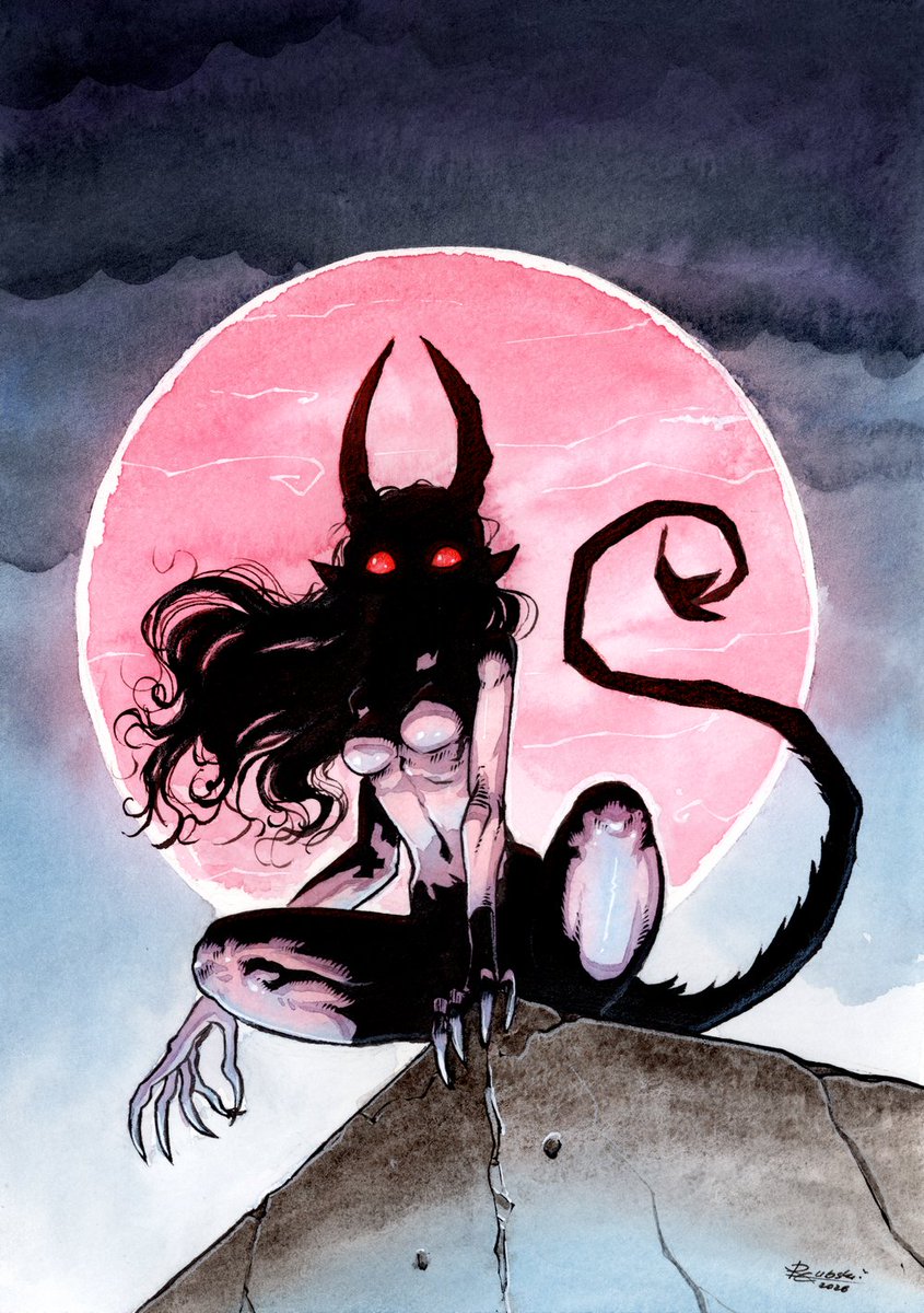 RomanGubsky's tweet photo. The moon. Done with ink and watercolors. https://t.co/CcF4ZGnTil