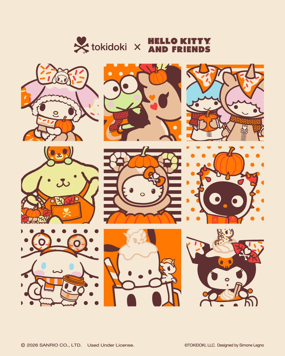 tokidoki's tweet photo. Add cozy fall vibes to your everyday with the #tokidoki x @HelloKitty and Friends Pumpkin Spice Collection! 🧡 #HelloKittyandFriends #sanrio https://t.co/XA4B7KZSAD