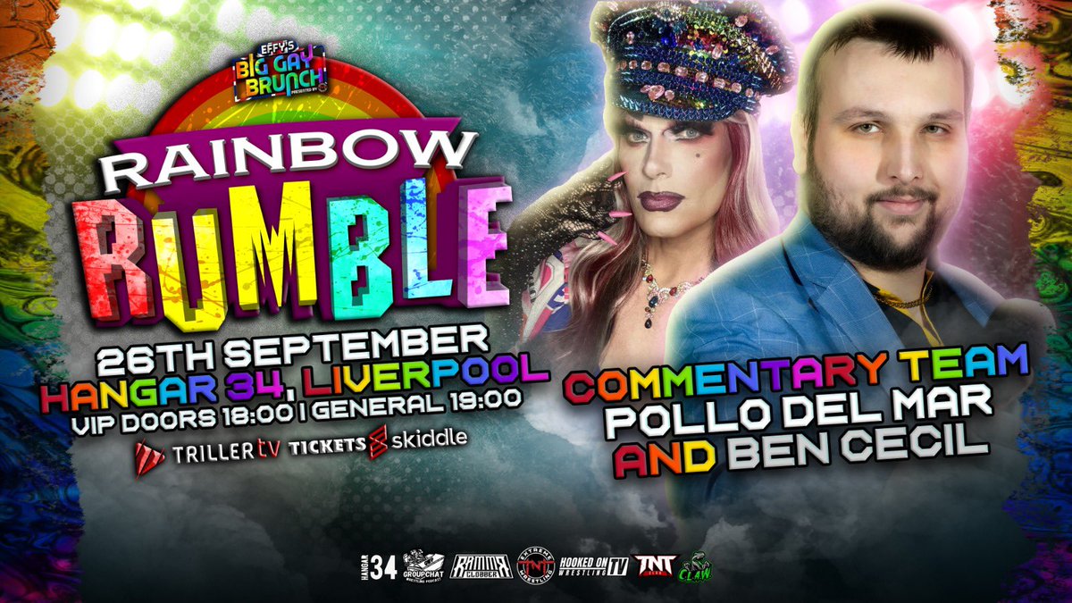 TNTExtremeWres's tweet photo. BREAKING: The broadcast team is set for September 26th at Big Gay Brunch as Pollo Del Mar joins Ben Cecil at the desk!

📡 Streaming LIVE on @Triller_TV 

🎟️ GET YOUR TICKETS HERE 🎟️
https://t.co/Q5mvv3pm3A https://t.co/YriPAecAJS