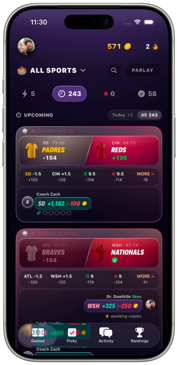 coledoolittle's tweet photo. Everyone in my group chat is tired of losing money to the betting apps. I built an alternative.

Introducing Pick Party: free sports pick'em for friend groups. Pick the games, climb the standings, risk nothing but bragging rights!

Live on iOS! 🚀 https://t.co/iYnBADSNdN