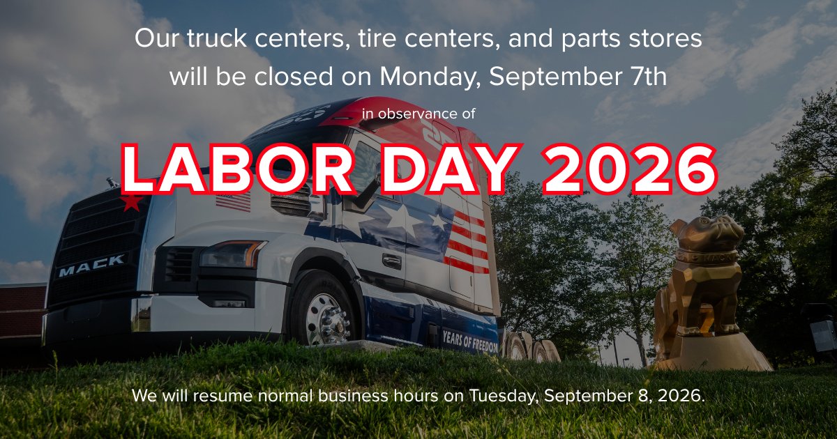 BergeysUSA's tweet photo. Our truck centers, tire centers, and parts stores will be closed on Monday, September 7th in observance of the Labor Day holiday. We will resume normal business hours on Tuesday, September 8th. https://t.co/NcGWelCiU2