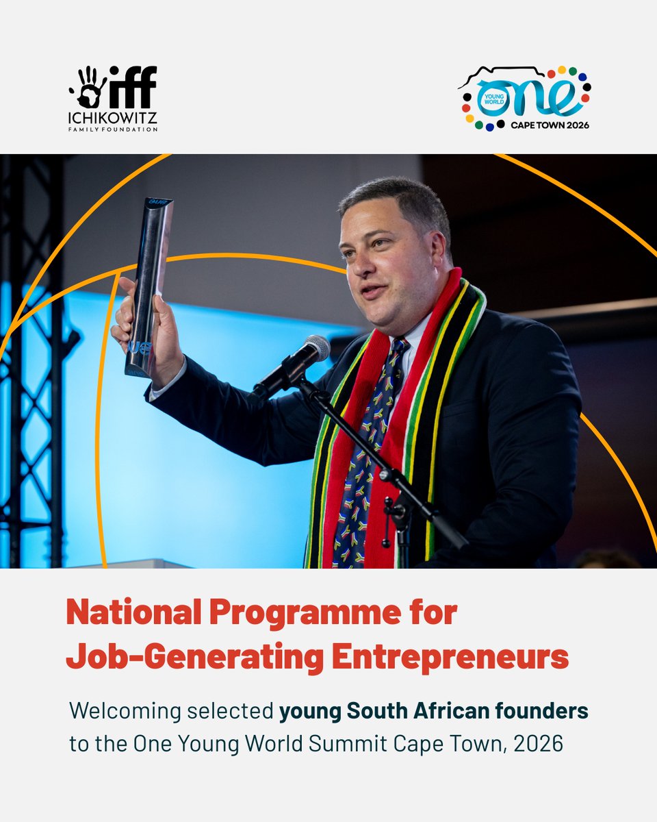 OneYoungWorld's tweet photo. Is your business creating jobs in South Africa? 🇿🇦

Calling 10 young South African founders tackling youth unemployment to join our National Programme for Job-Generating Entrepreneurs, powered by the Ichikowitz Family Foundation. 

Apply today: https://t.co/IAM60LRHPc 🔗 https://t.co/Jeo13DJD97